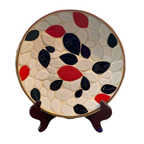 Vintage MCM Mosaic Tile Plate w copper back. - Picture 3 of 10